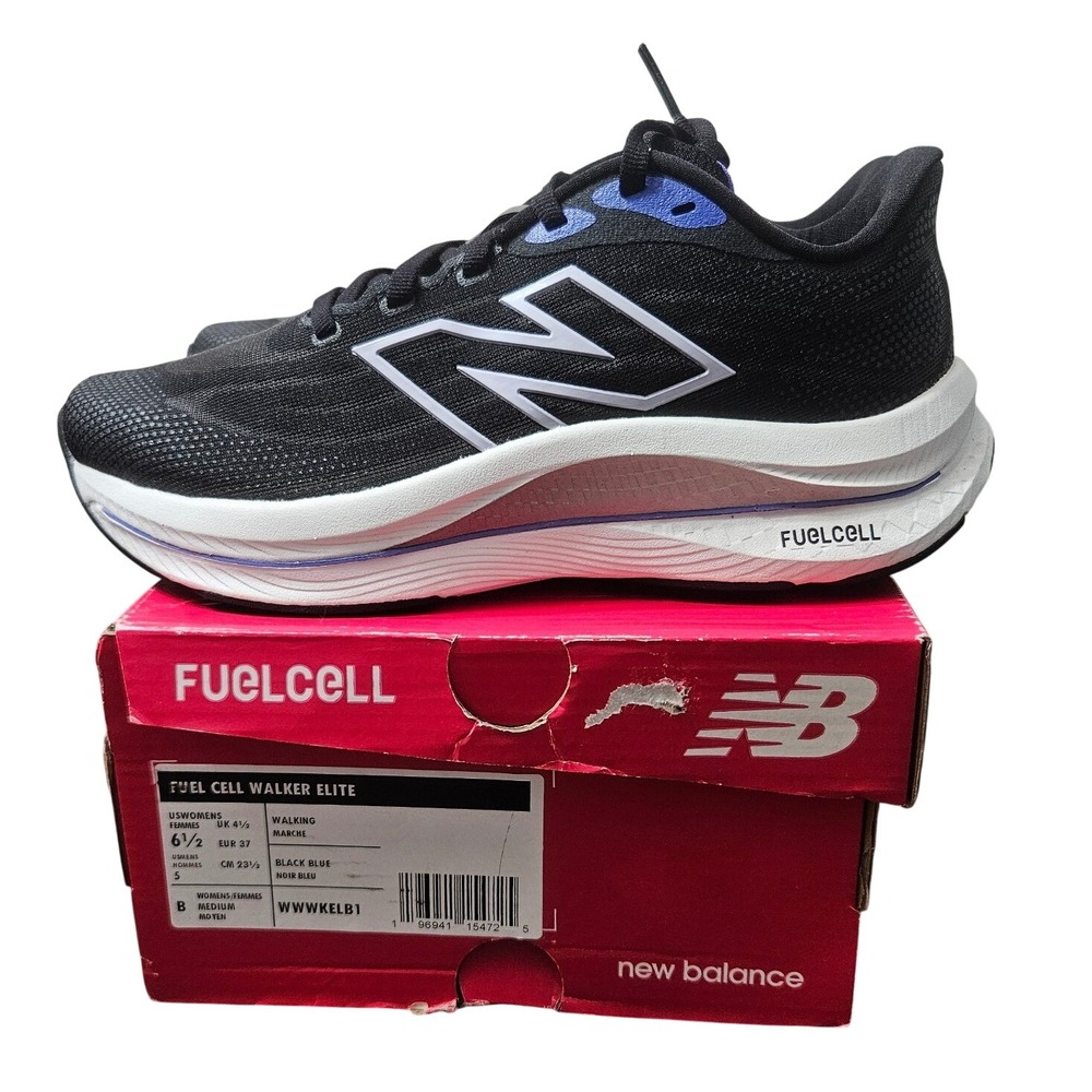New Balance FuelCell Walker Elite Womens 6.5 Black Blue Walking Shoes WWWKELB1